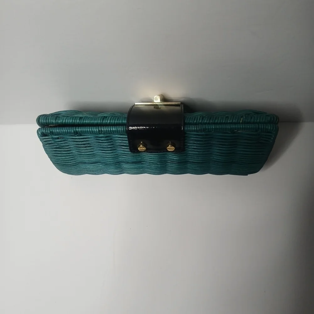 J. Crew Havana‎ wicker straw clutch Green purse